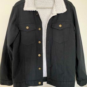 Unisex Black Soft Canvas Jacket with white fleece lining, Fits like a Medium
